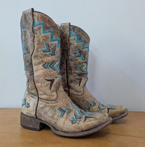 Corral Teen‎ Youth Westen Embroidered Square Toe Cowboy Boots